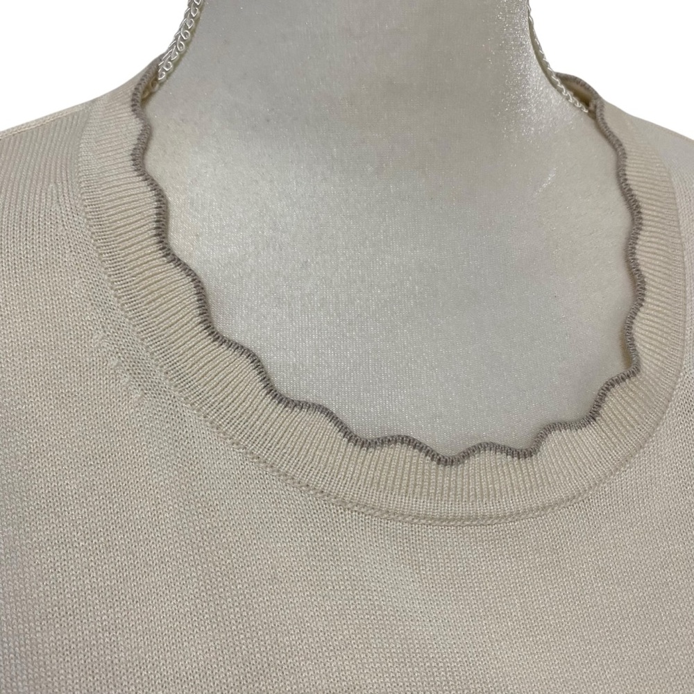 Banana Republic Cream Scalloped Crew Neck Sweater Large Petite - Picture 9 of 15
